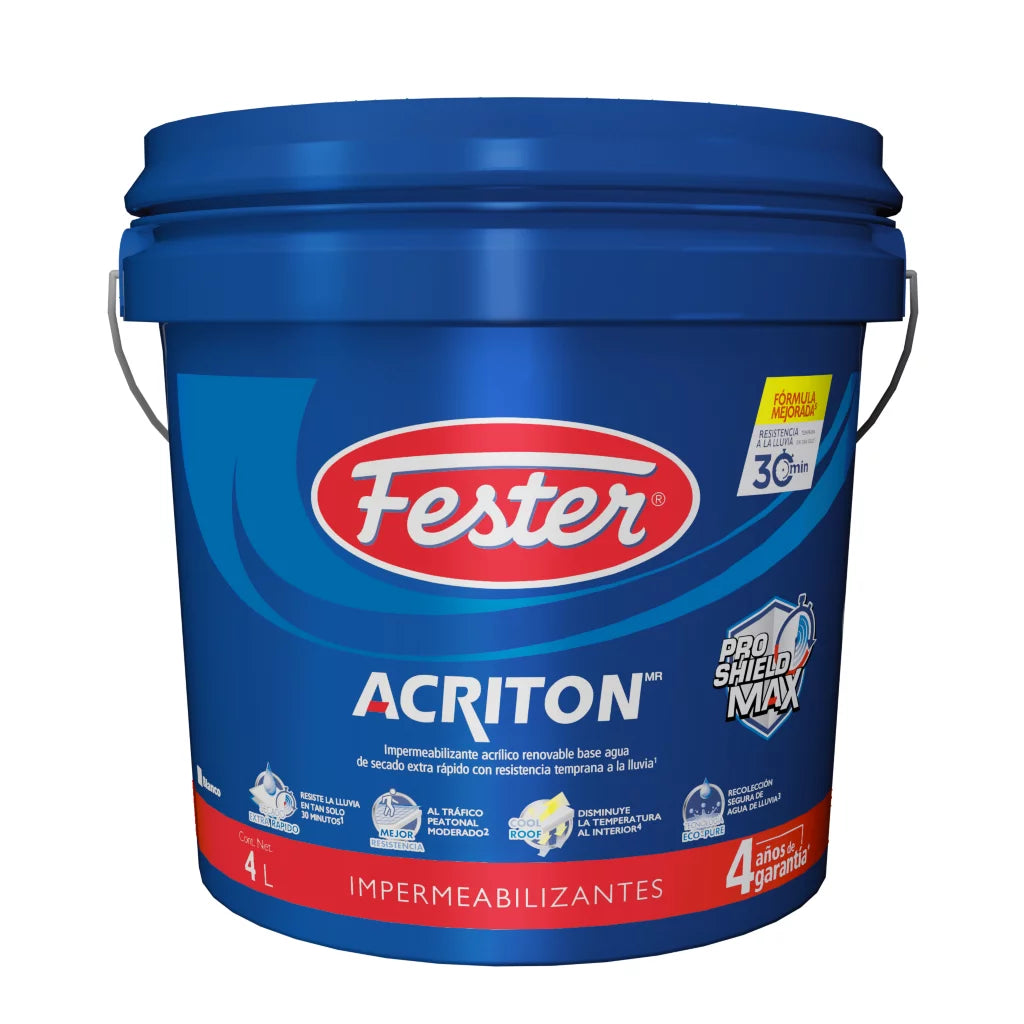 IMPERMEABILIZANTE FESTER ACRITON PROSHIELD MAX 4 AÑOS ROJO 4L